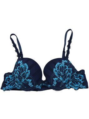 Simone Perele 13R340 Amour Push-Up Plunge Bra Lace 32C Navy & Teal Floral